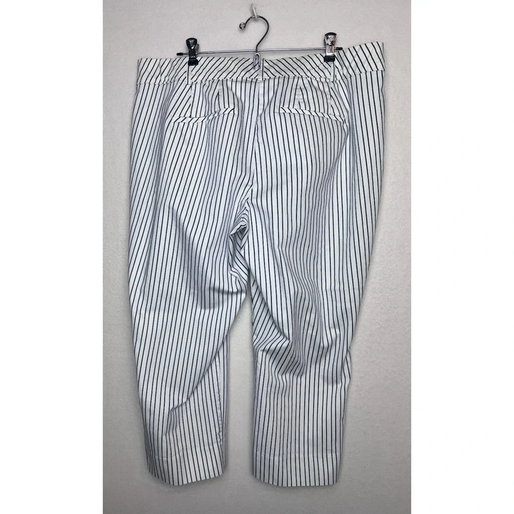 Lane Bryant Women's The Allie White Flat Front Navy Pin Striped Pants Size 16